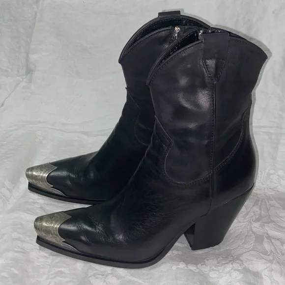 Free People Black Leather Boots with Silver Accent - Picture 6 of 16